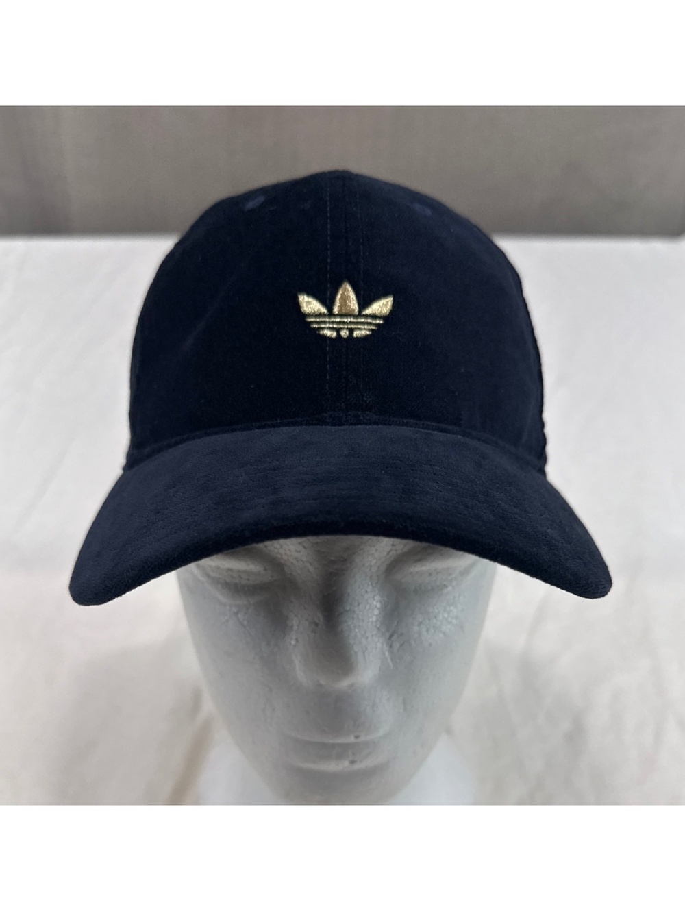 Adidas Black Velvet Baseball Cap with Gold Trefoil Logo and Adjustable Strap